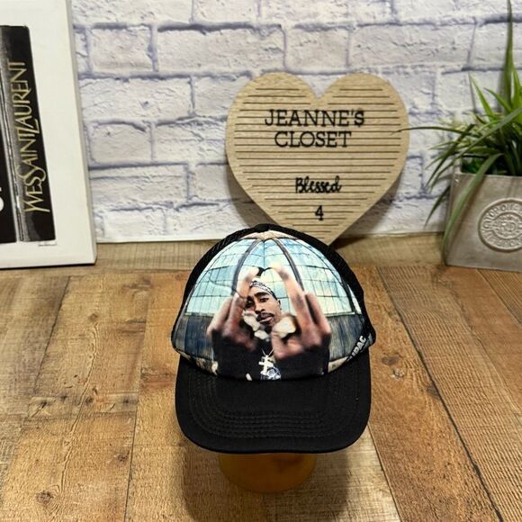 Tupac Shakur Trucker Hat Adjustable Snap Back, Mesh, Black - Picture 1 of 7